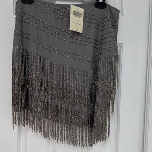 Ash Gray Beaded Fringe Mini Skirt